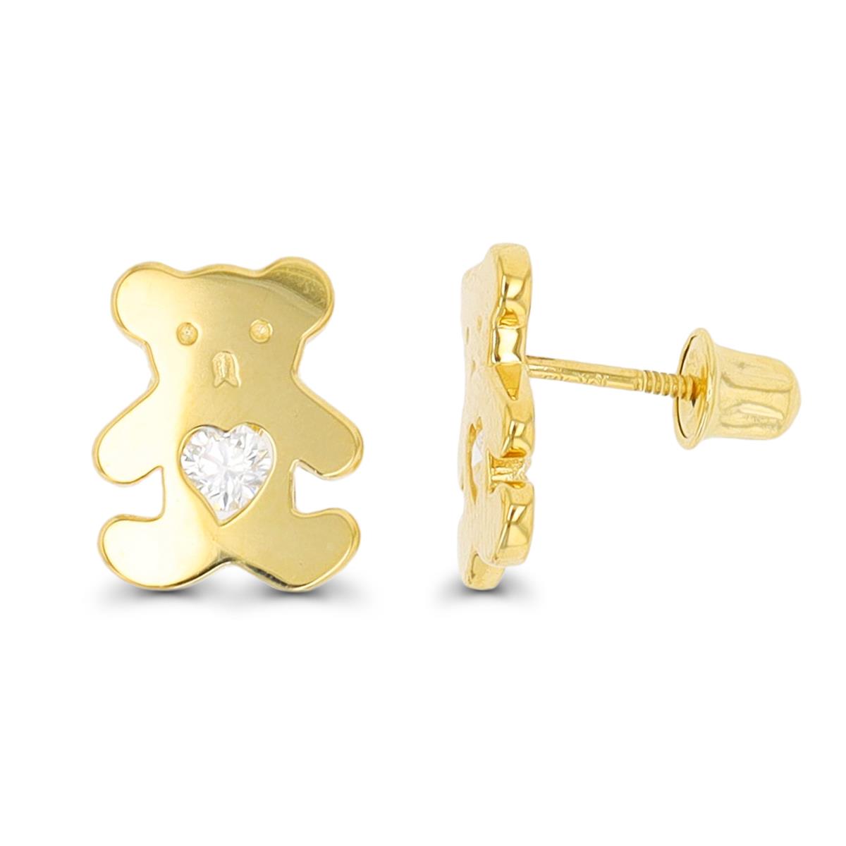 10K Yellow Gold Teddy Bear Screwback Stud Earring