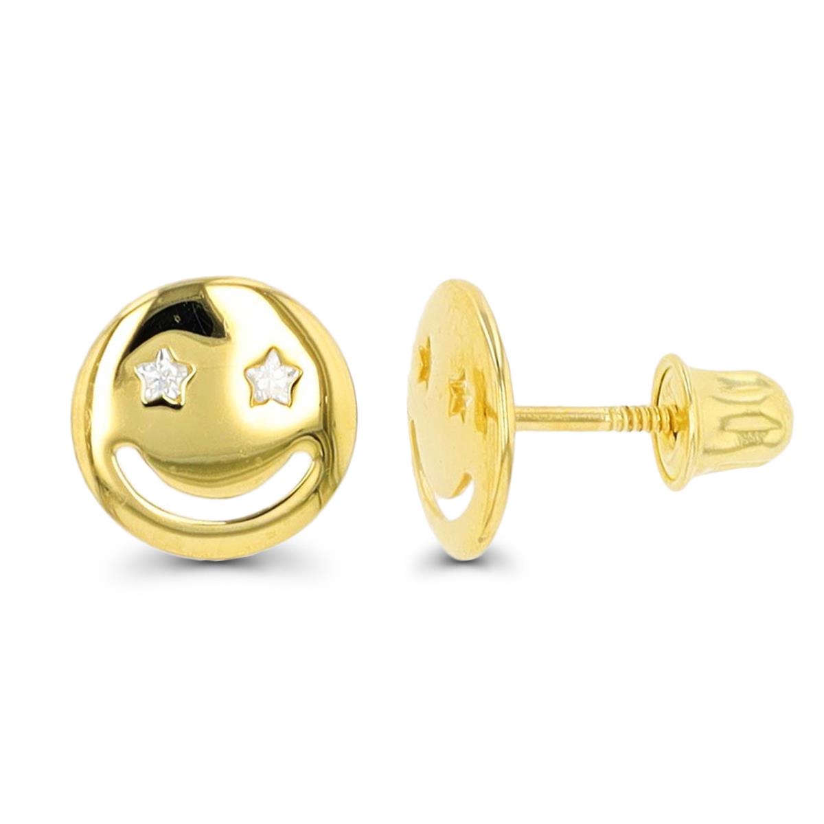 10K Yellow Gold Smiley Face Screwback Stud Earring