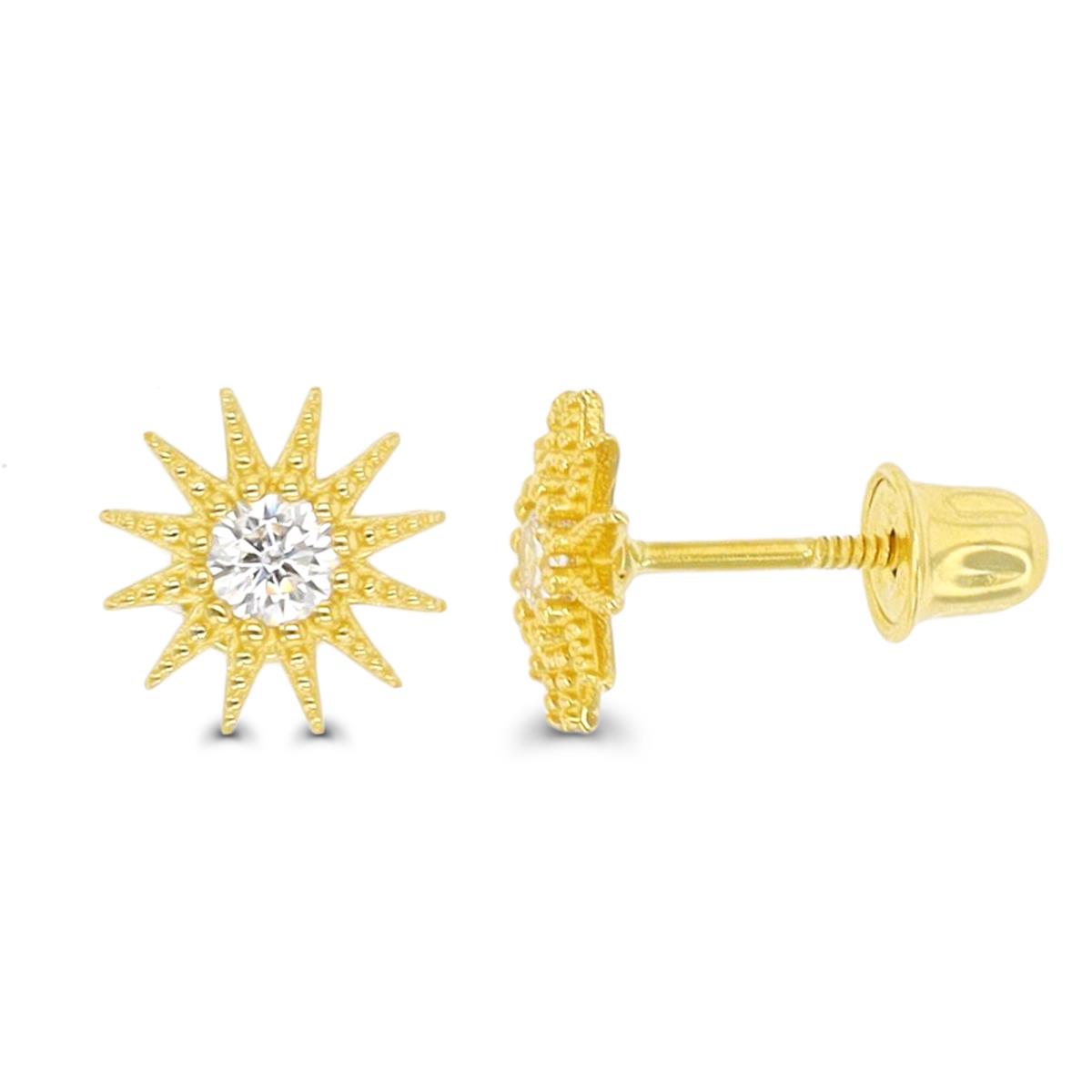 10K Yellow Gold Milgrain Sun Screwback Stud Earring