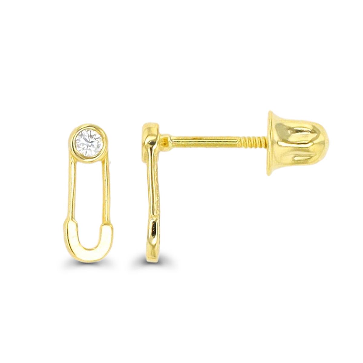 10K Yellow Gold 1.5mm Rd CZ Safety Pin Screwback Stud Earring