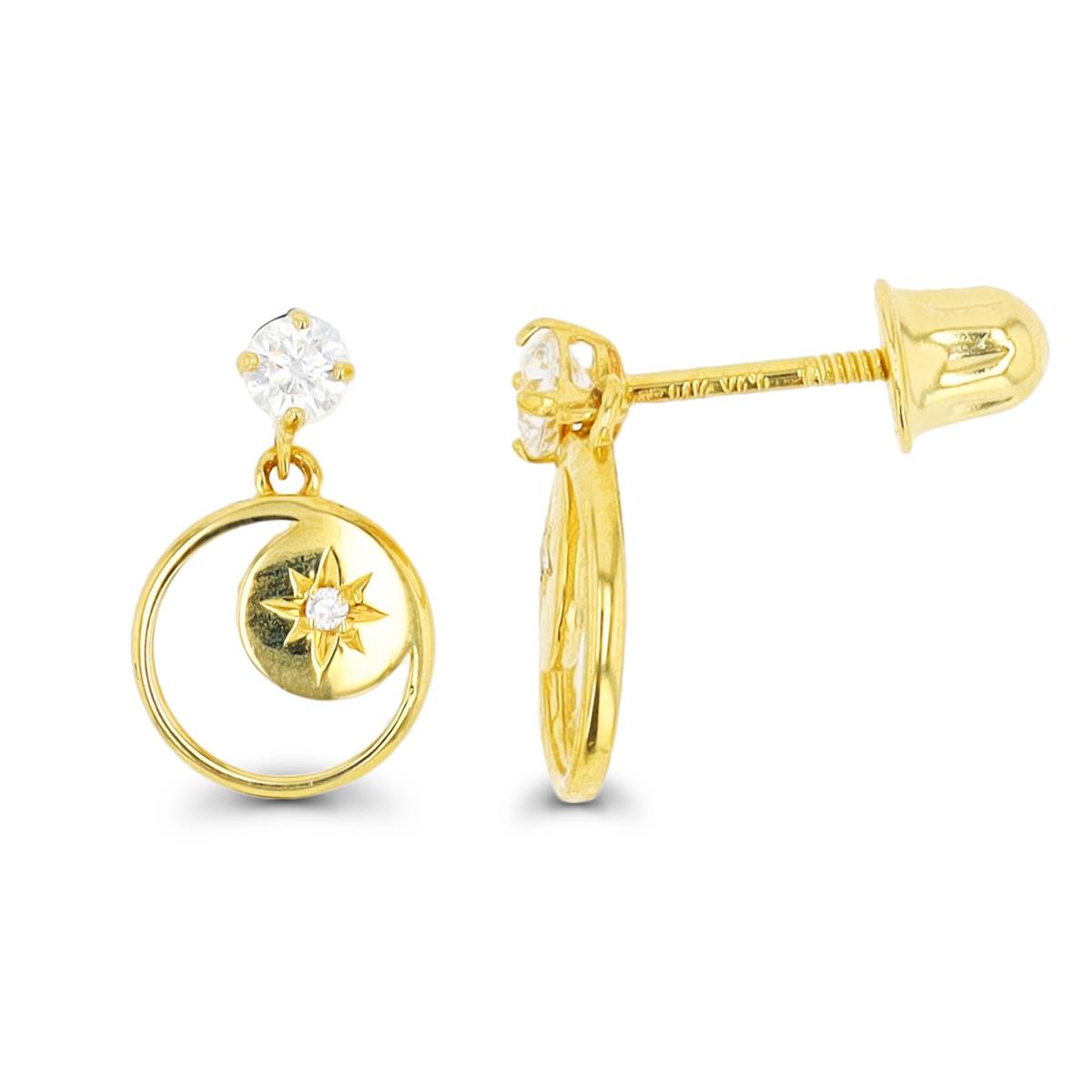10K Yellow Gold 2.5mm Rd CZ Dangling Circle Screwback Earring