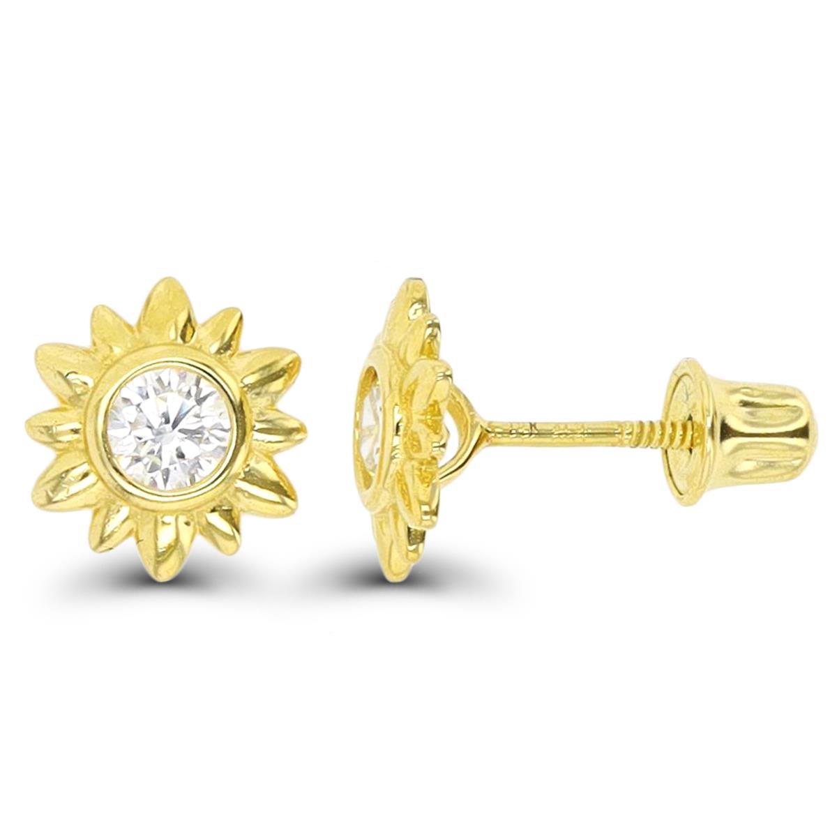 10K Yellow Gold 3mm Rd CZ Sunflower Screwback Stud Earring