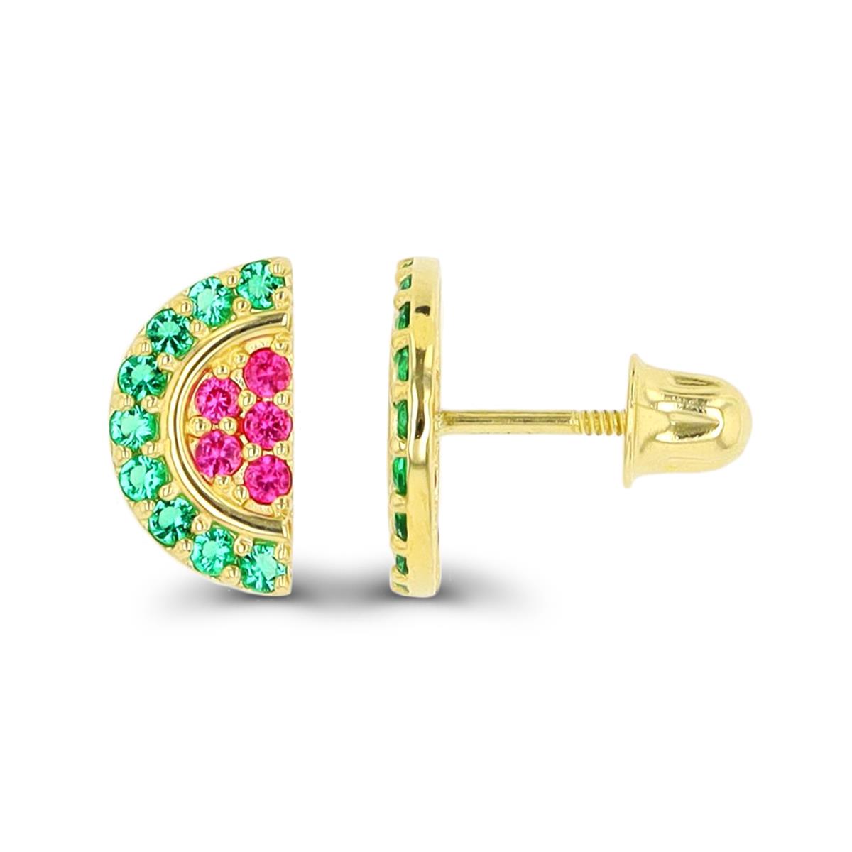 10K Yellow Gold Watermelon Screwback Stud Earring