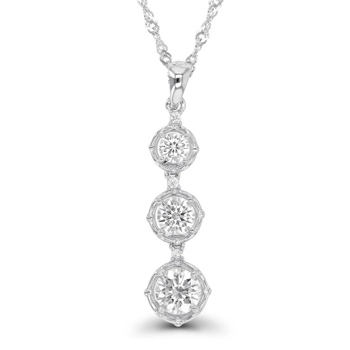 Sterling Silver Rhodium Graduated Rd CZ Dangling 18"+2" Singapore Necklace