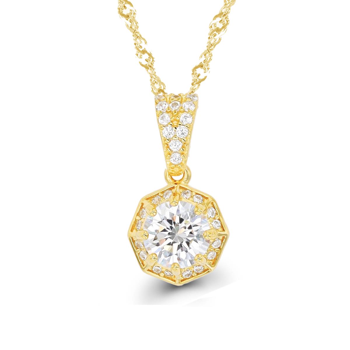 Sterling Silver Yellow 6mm RD CZ Hexagon Halo 18"+2" Singapore Necklace