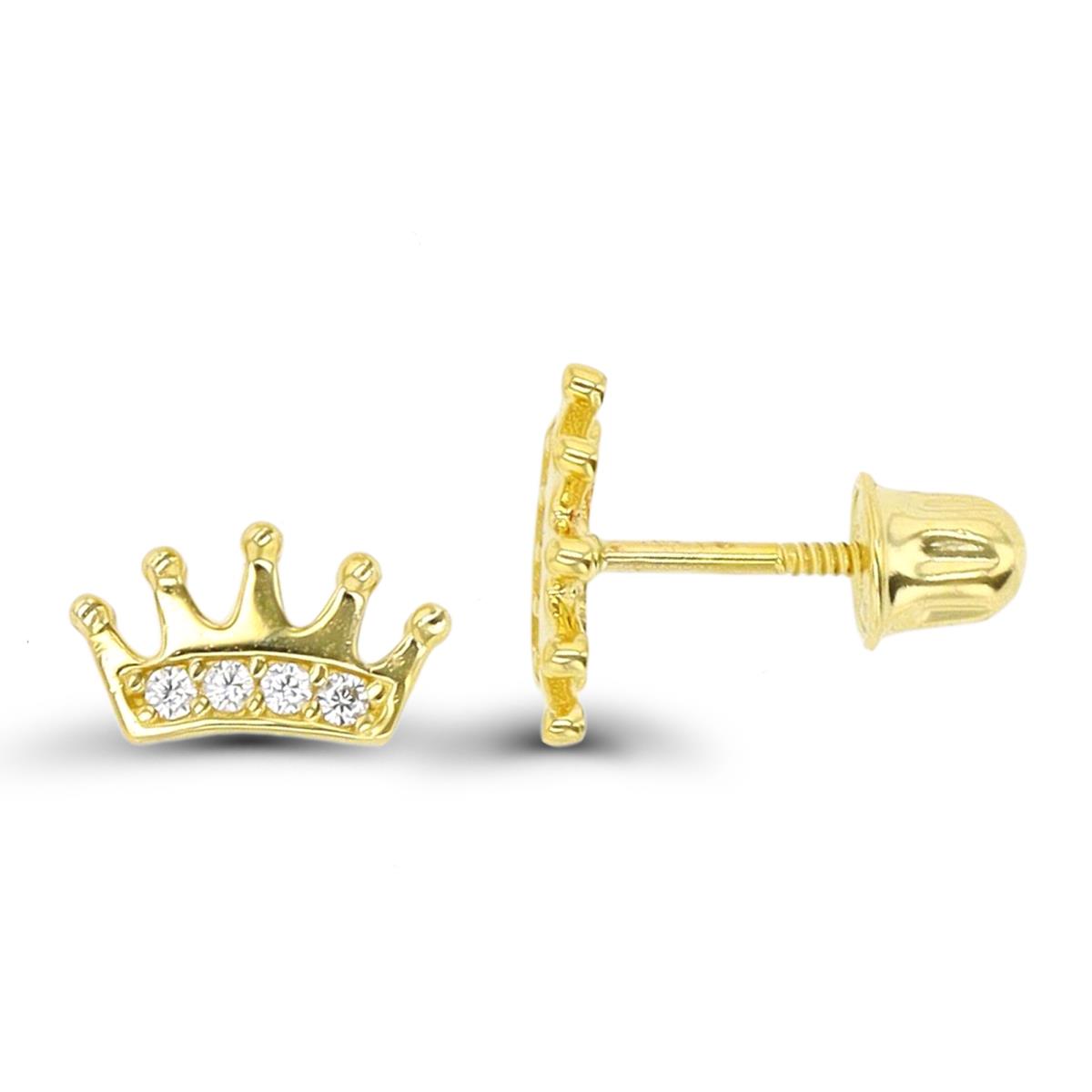 10K Yellow Gold Crown Screwback Stud Earring