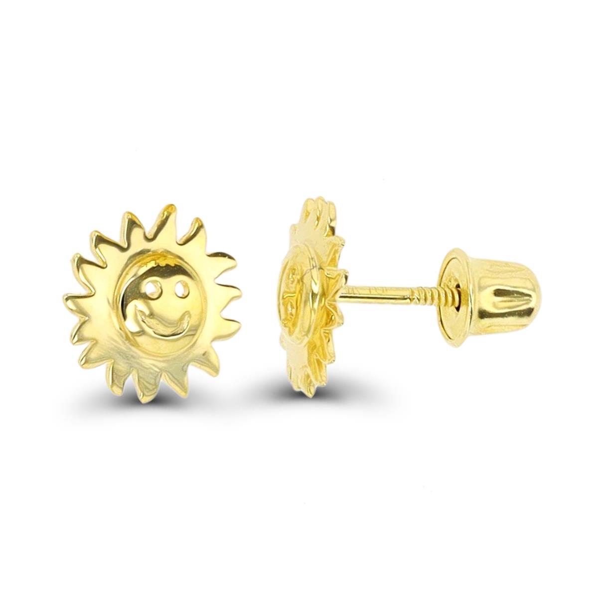 10K Yellow Gold Smiley Sun Screwback Stud Earring