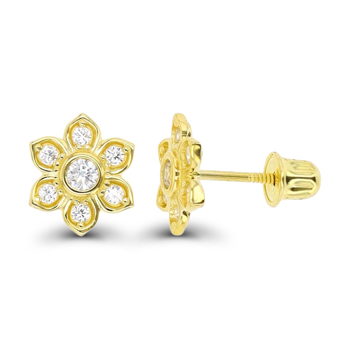 10K Yellow Gold Flower Screwback Stud Earring