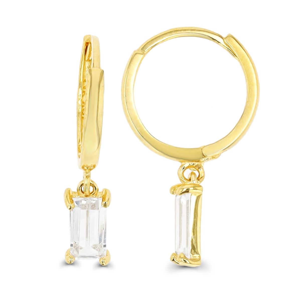 10K Yellow Gold 6x3mm Baguette CZ Huggie Earring