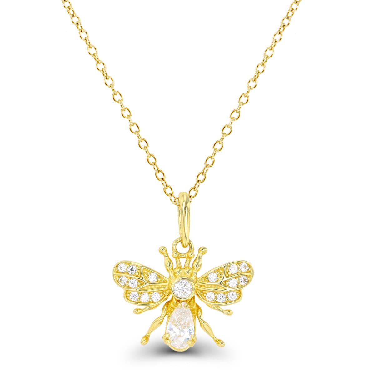 10K Yellow Gold CZ Bee 18" Necklace