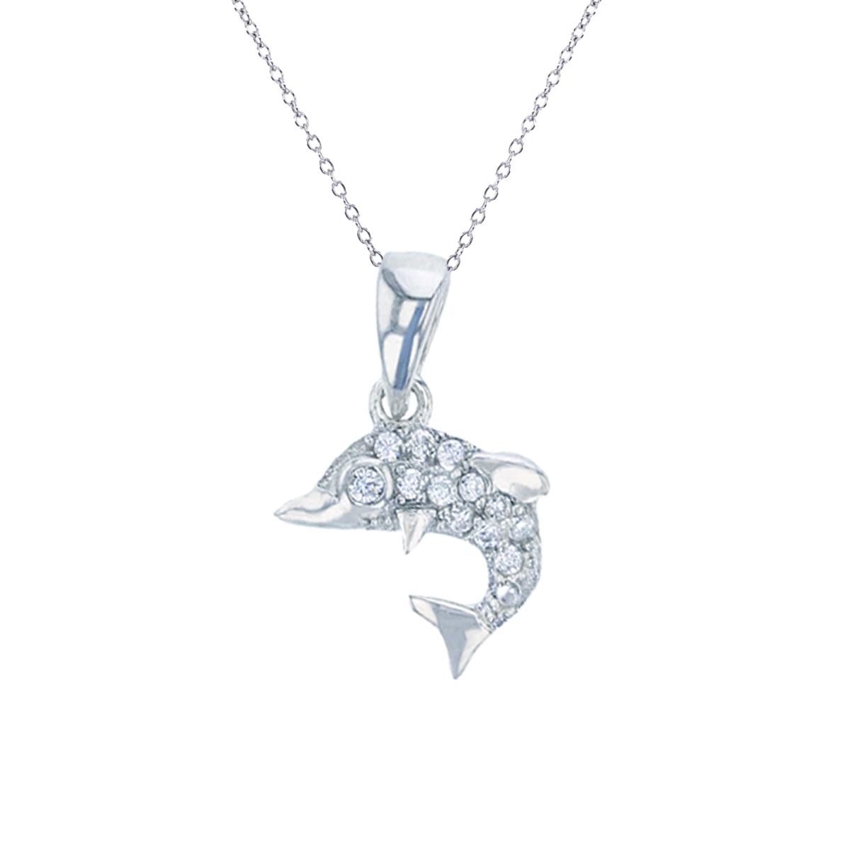 Sterling Silver Rhodium Micropave Dolphin 18" Necklace