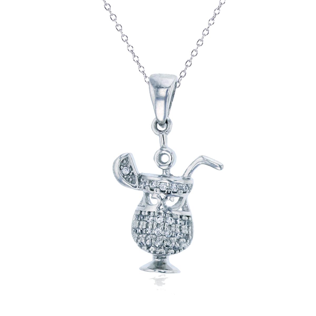 Sterling Silver Rhodium Micropave Cocktail Charm 18" Necklace