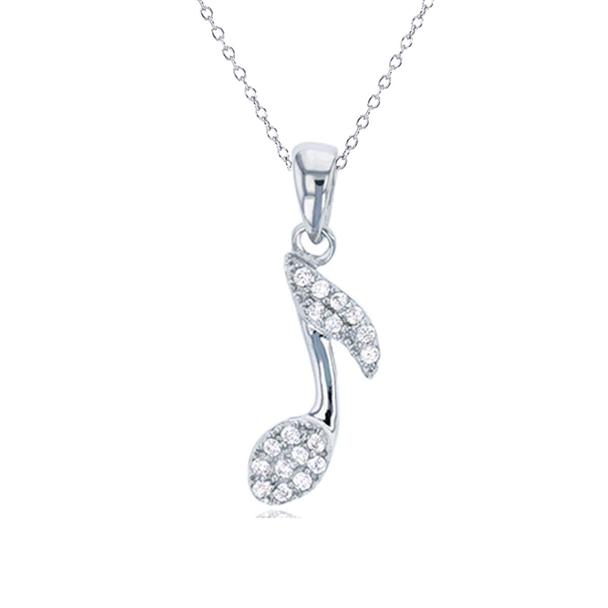 Sterling Silver Rhodium Pave Musical Note 18" Necklace