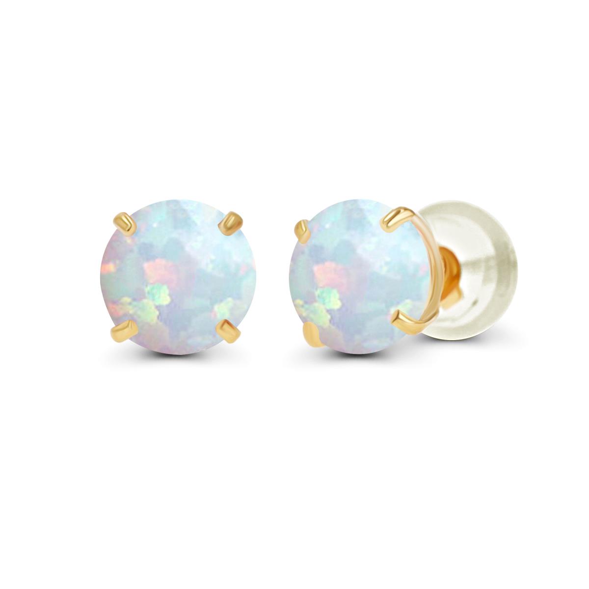 10K Yellow Gold 6.00mm Round Created Opal Stud Earring