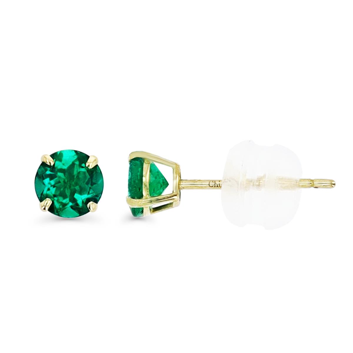 14K Yellow Gold 4.00mm Round Created Emerald Stud Earring