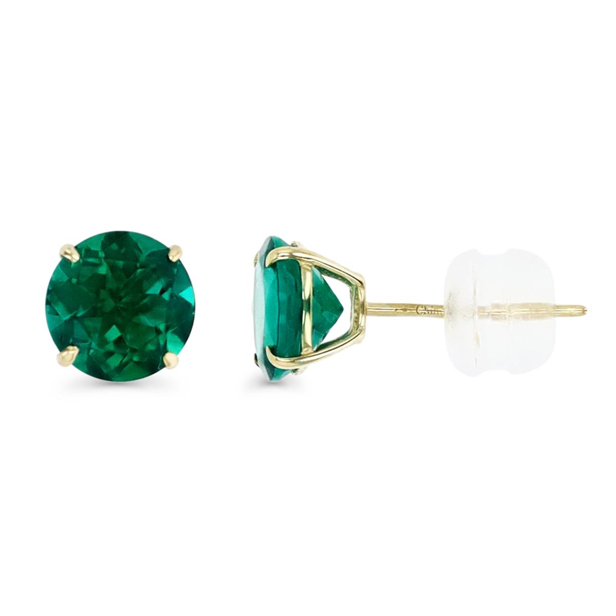 14K Yellow Gold 6.00mm Round Created Emerald Stud Earring