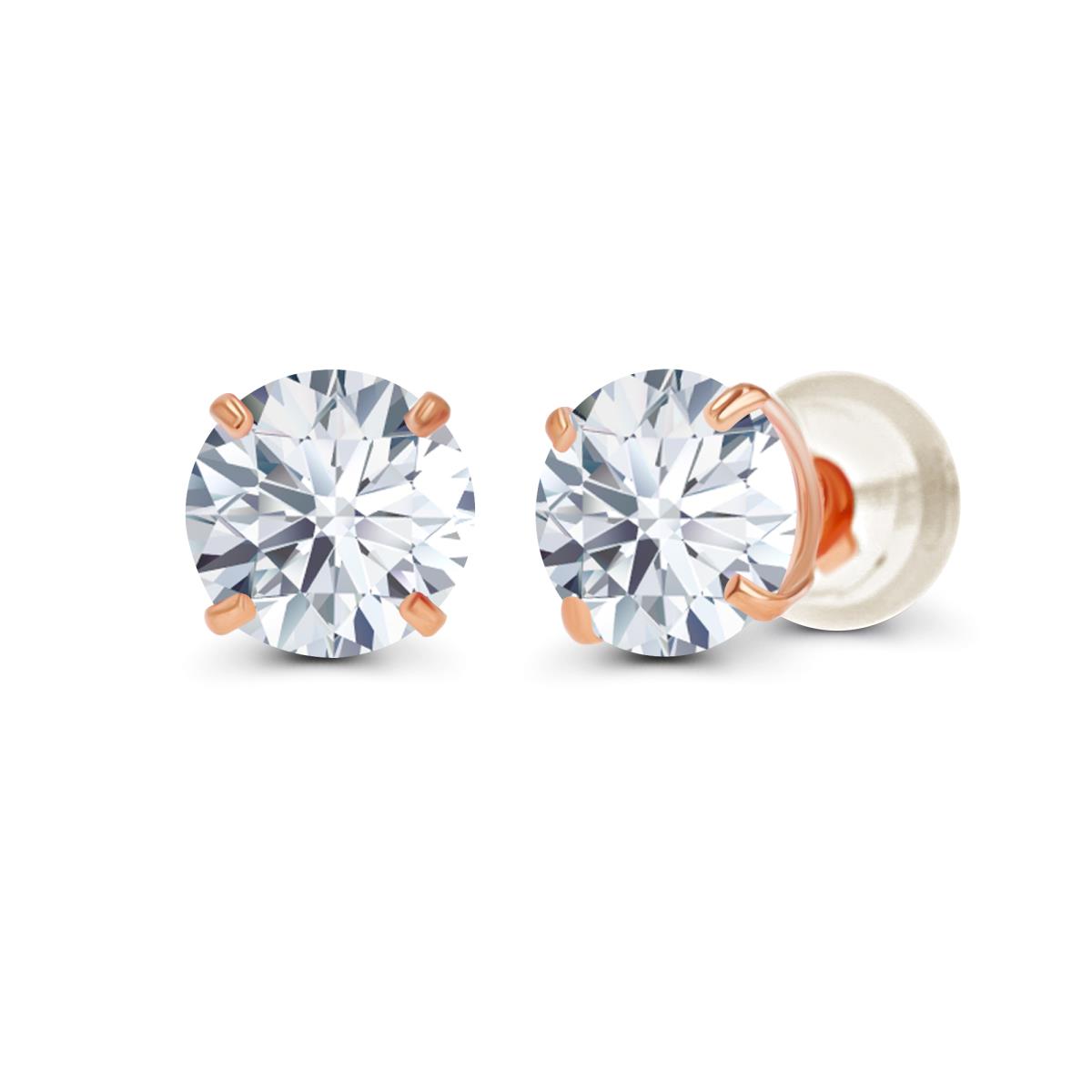 14K Rose Gold 4.00mm Round Created White Sapphire Stud Earring