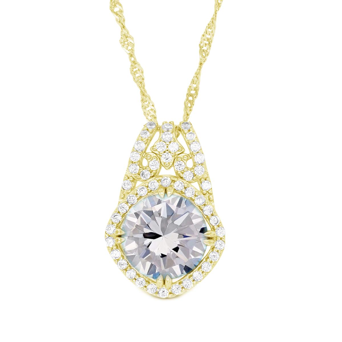 Sterling Silver Yellow 1-Micron 8mm White CZ Drop 18" Necklace
