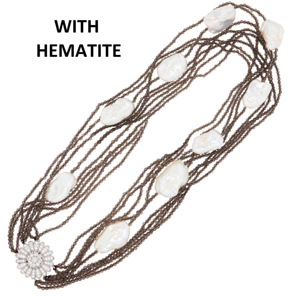 Sterling Silver Rhodium Kashi Pearls & Hematite Multi Strand 20" Necklace