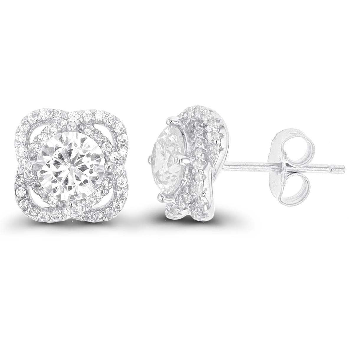 Sterling Silver Rhodium 6mm Rd CZ Knot Stud Earring