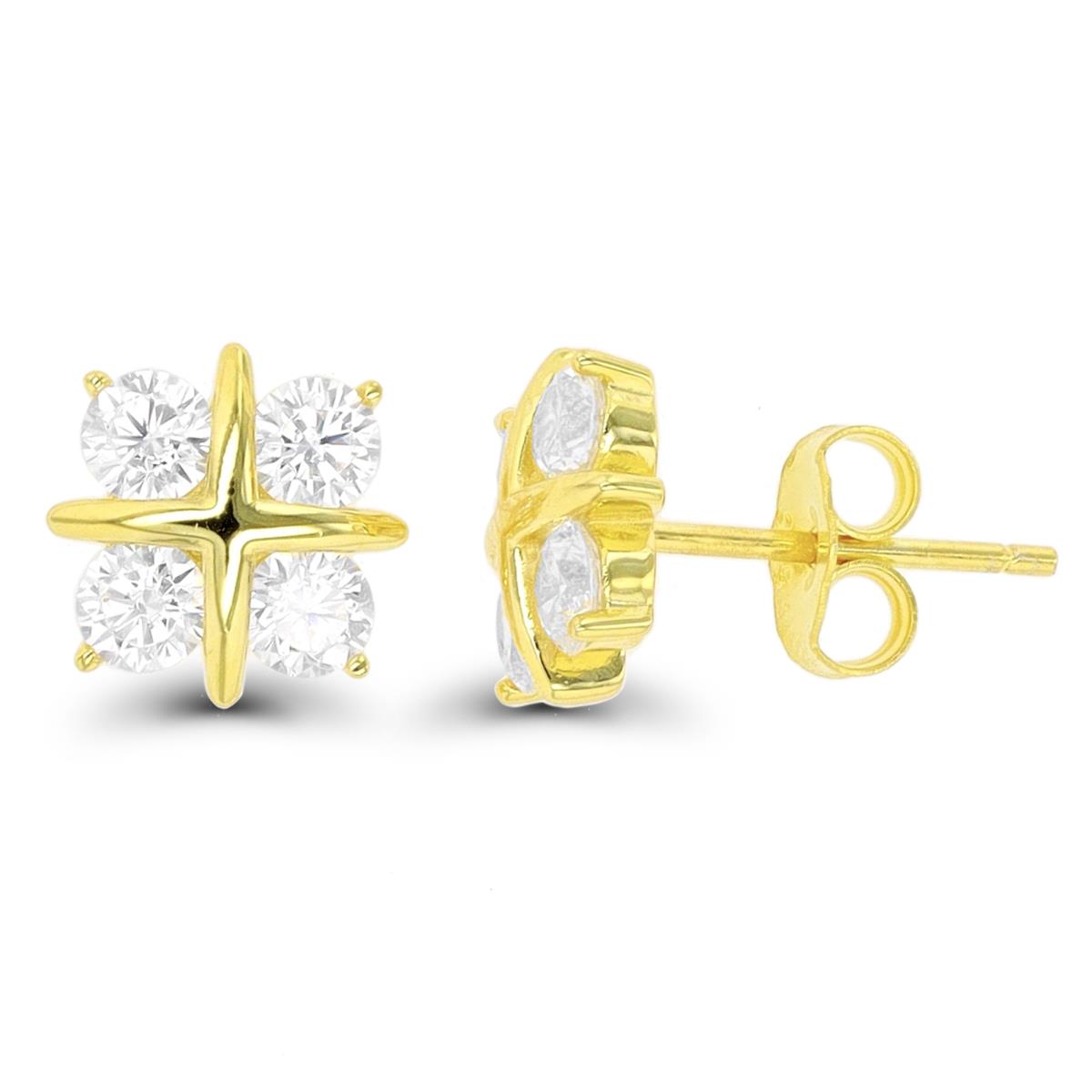 Sterling Silver Yellow 3.5mm Rd CZ "X" Stud Earring