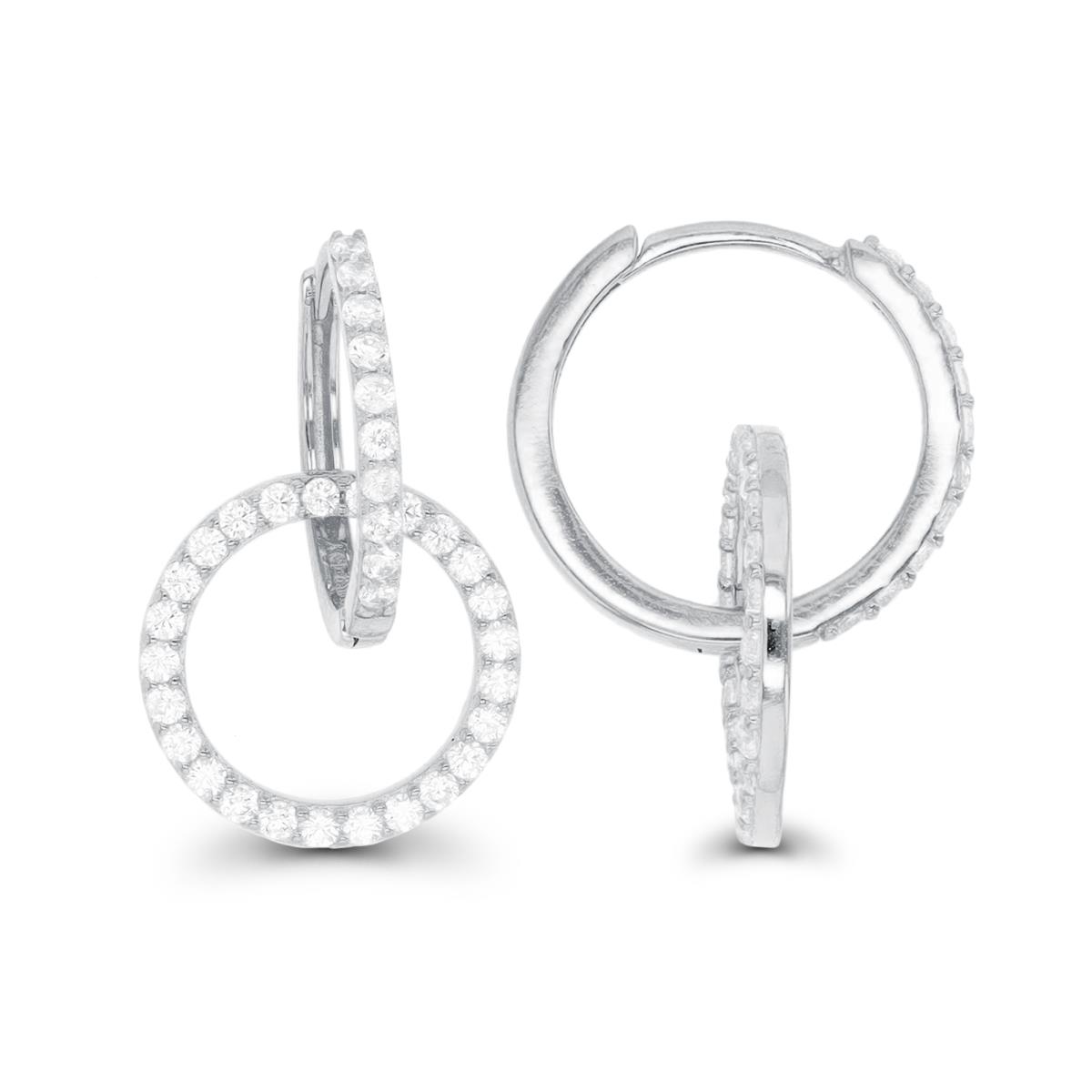 Sterling Silver Rhodium Paved Double Hoop Earring