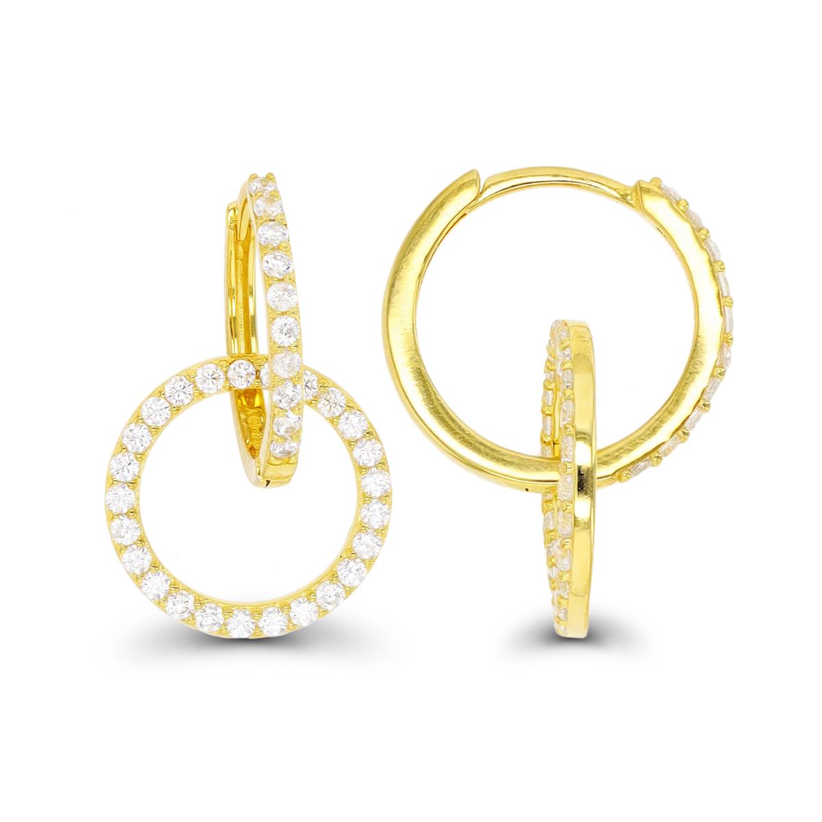Sterling Silver Yellow Paved Double Hoop Earring