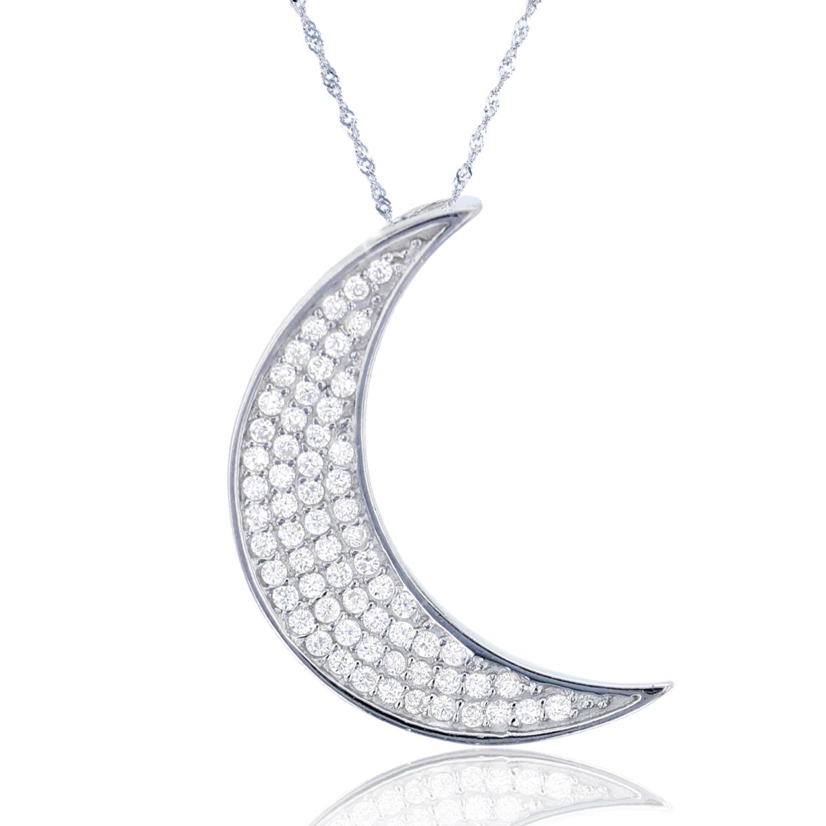 Sterling Silver Rhodium Moon 18"+2" Singapore Necklace