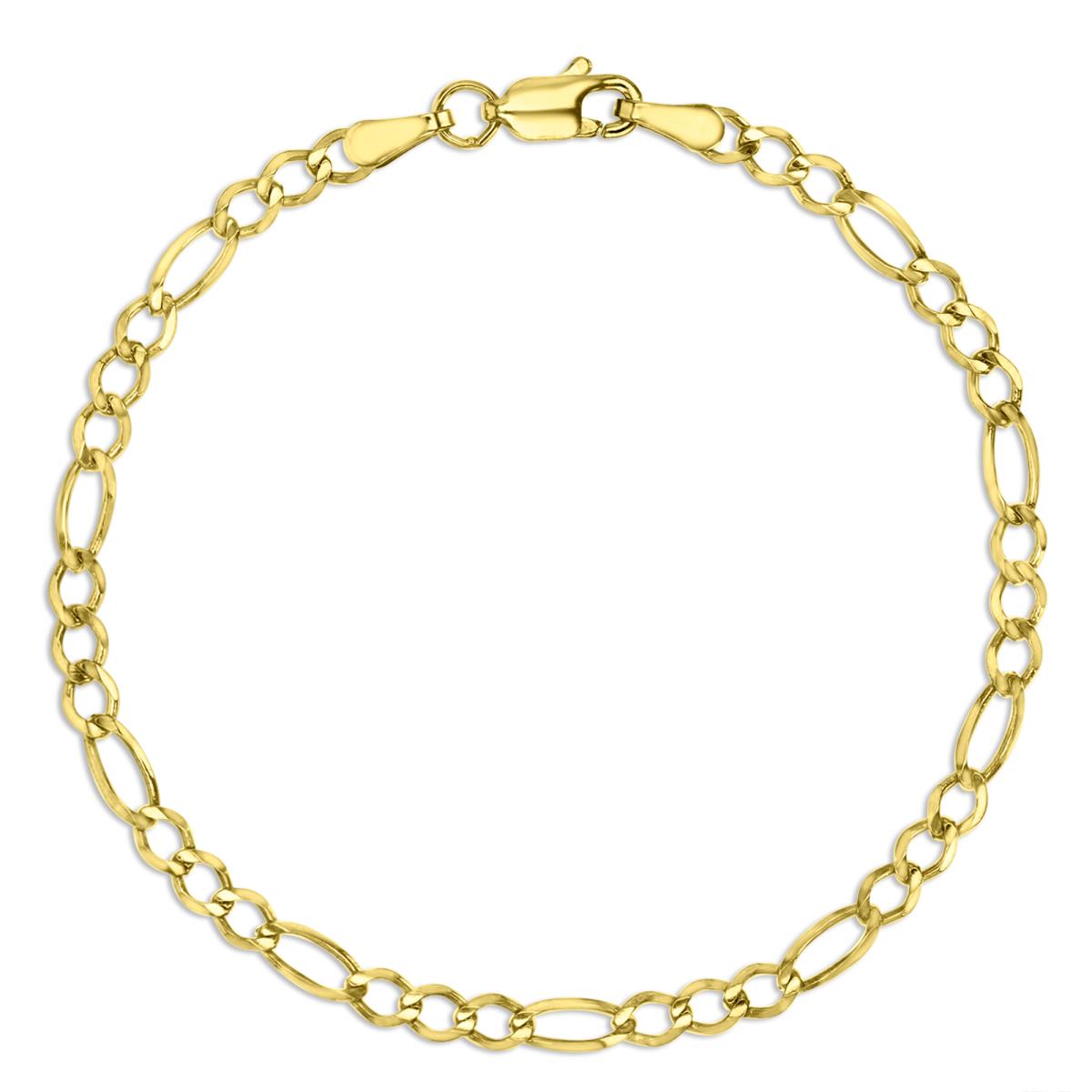 10K Yellow Gold 3mm 6" 080 Solid Figaro Chain Bracelet
