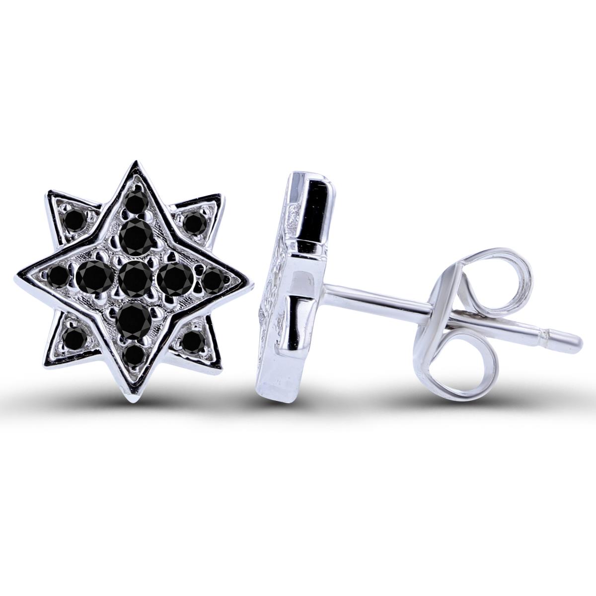 Sterling Silver Rhodium Created Spinel Paved Starburst Stud Earring