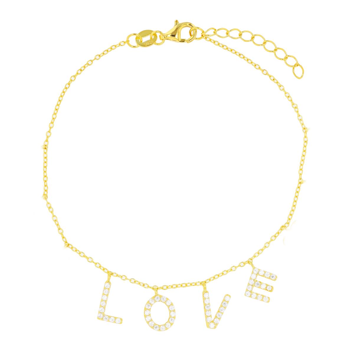 Sterling Silver Yellow Dangling "LOVE" 9"+1" Anklet