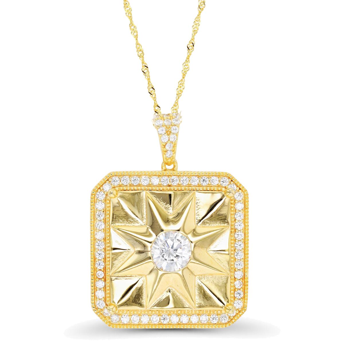 Sterling Silver Yellow Starburst Square Halo 18"+2" Singapore Necklace