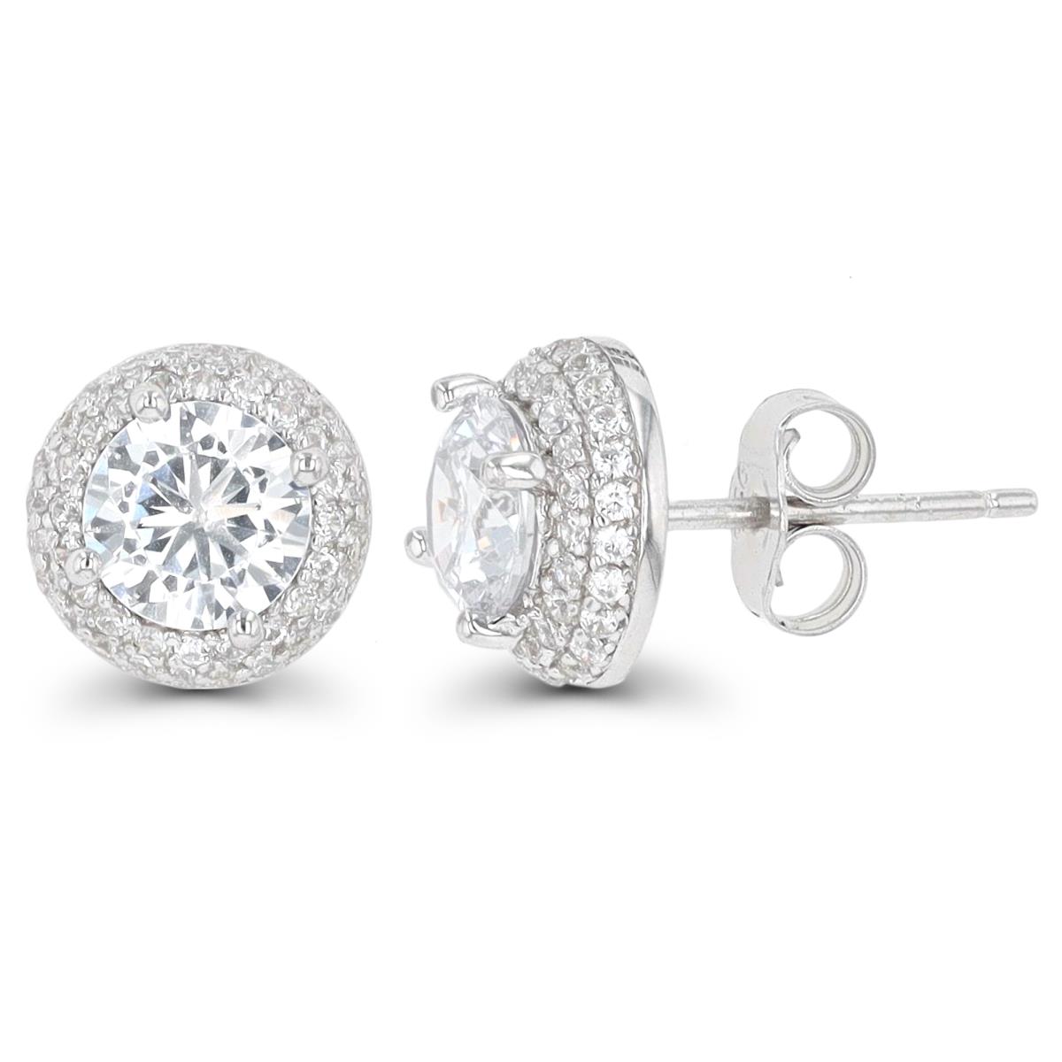 Sterling Silver Rhodium 6mm Rd CZ Domed Stud Earring