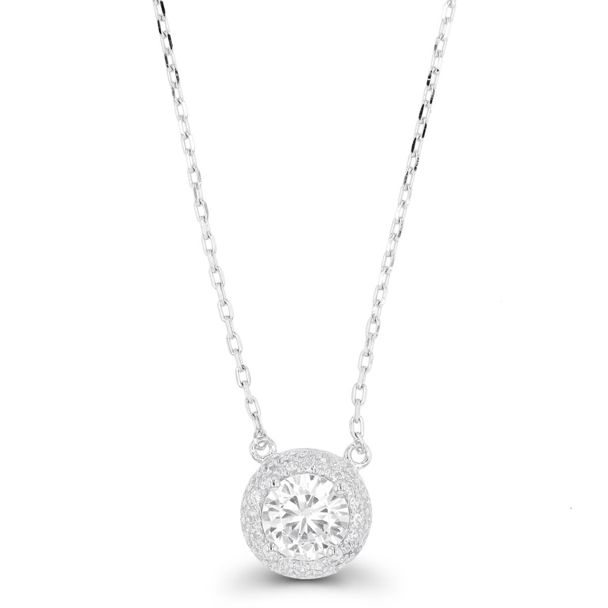 Sterling Silver Rhodium 6mm Rd CZ Domed 16"+2" Necklace