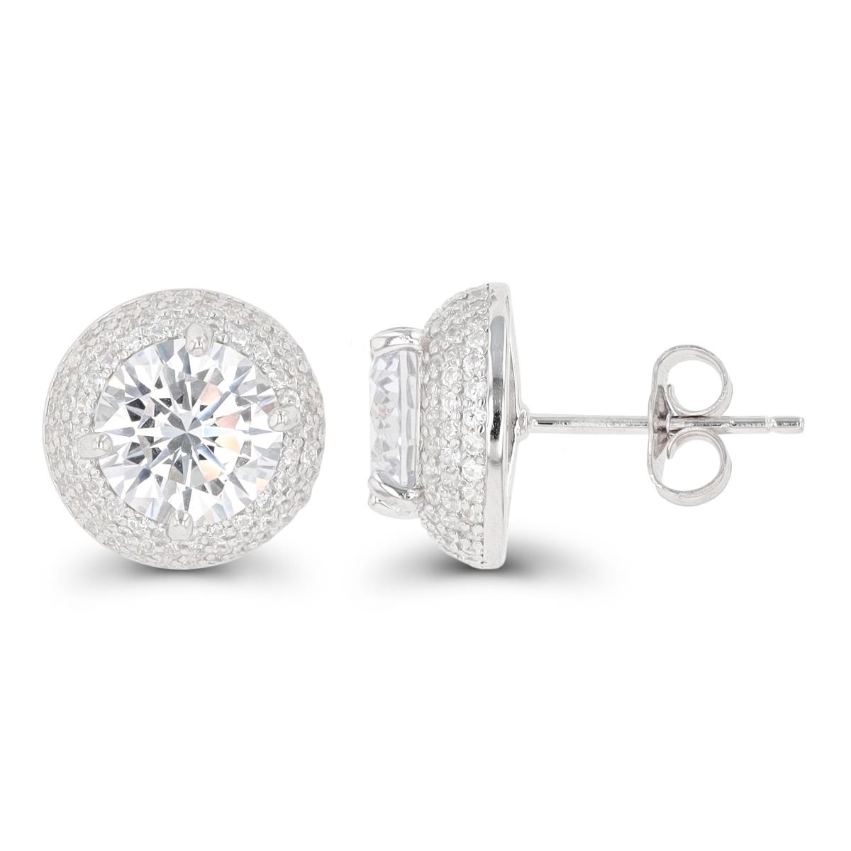Sterling Silver Rhodium 8mm Rd CZ Domed Stud Earring