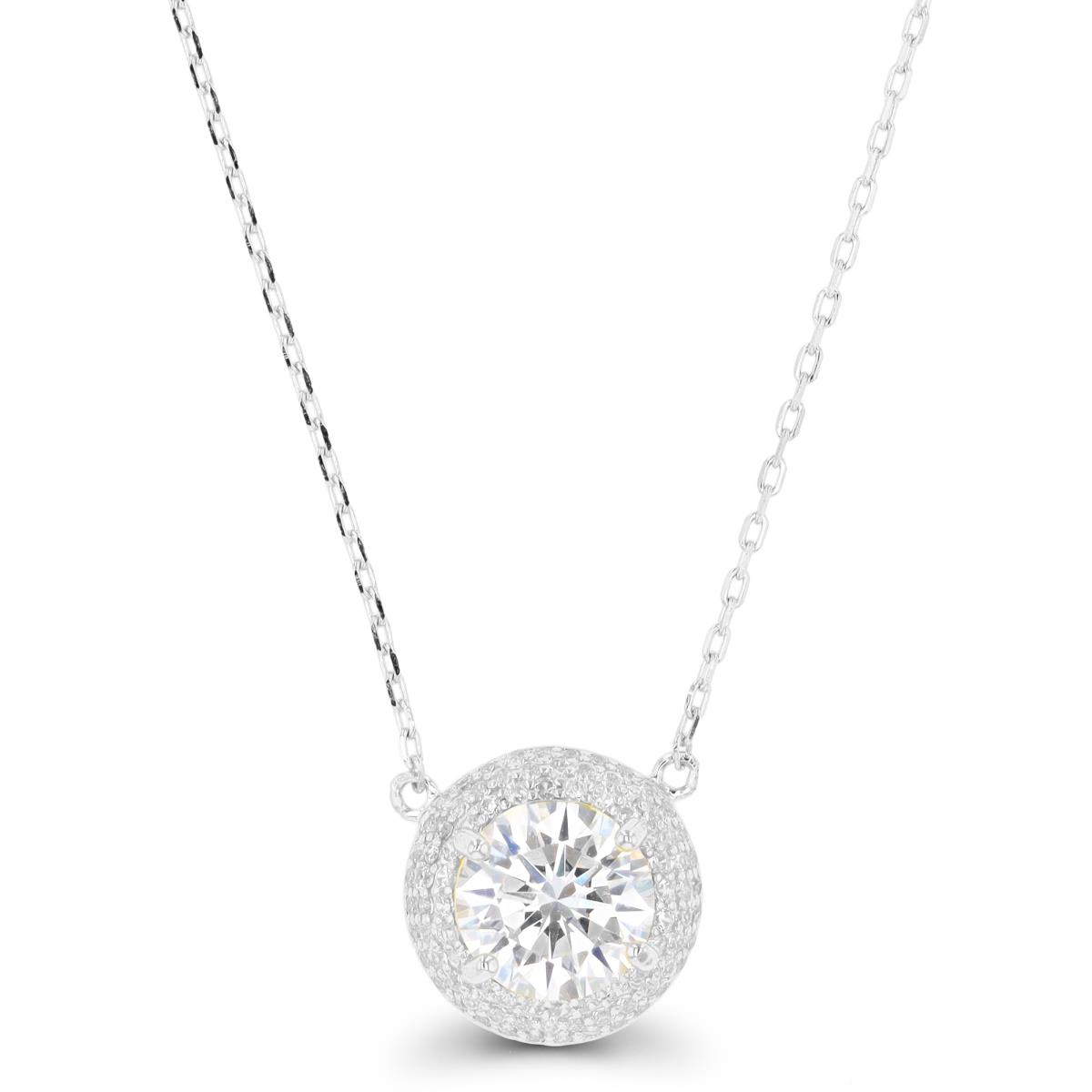 Sterling Silver Rhodium 8mm Rd CZ Domed 16"+2" Necklace