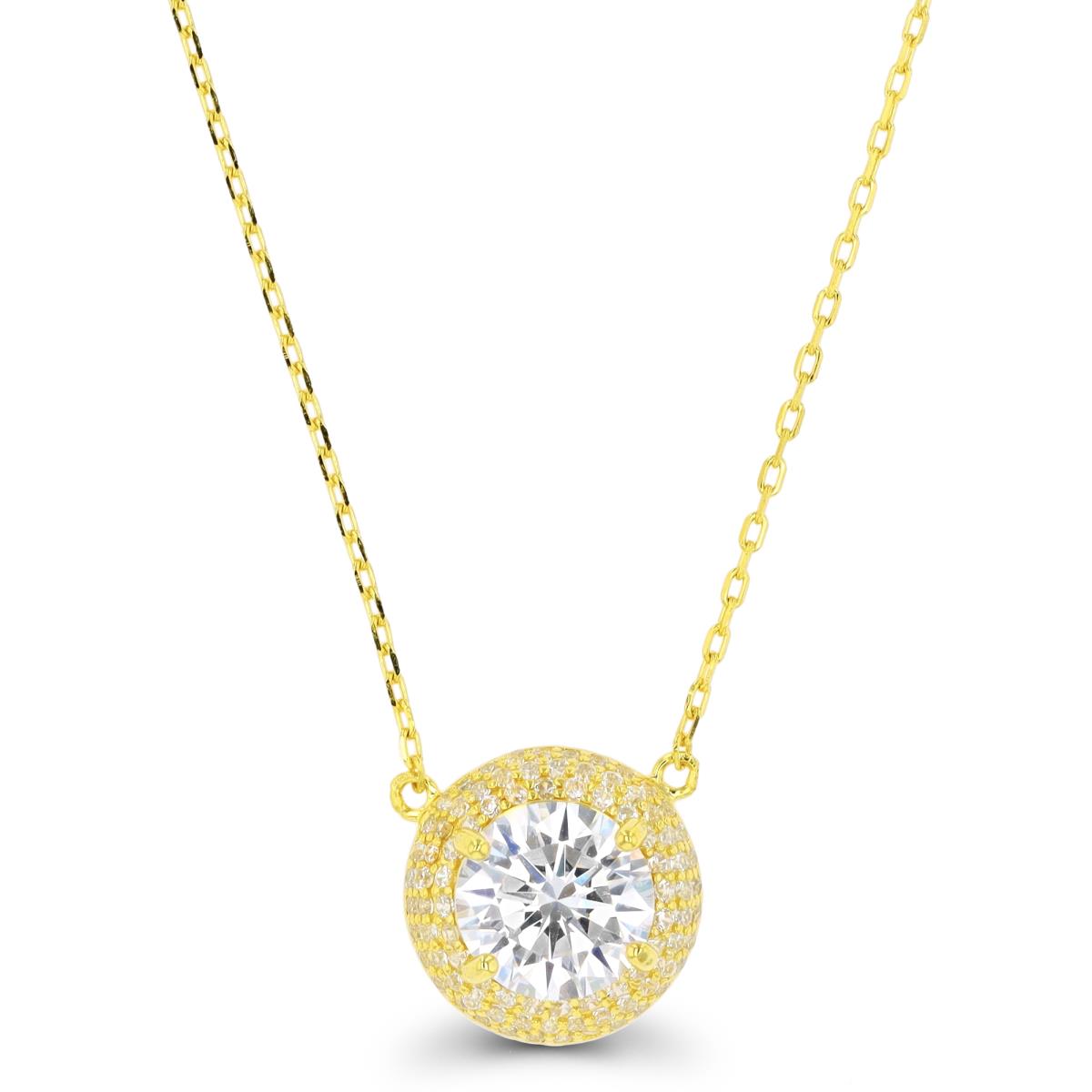 Sterling Silver Yellow 8mm Rd CZ Domed 16"+2" Necklace