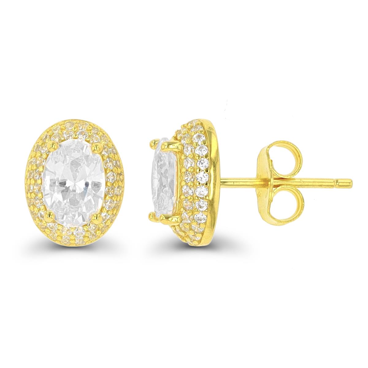Sterling Silver Yellow 1-Micron 7x5mm Oval Domed Stud Earring