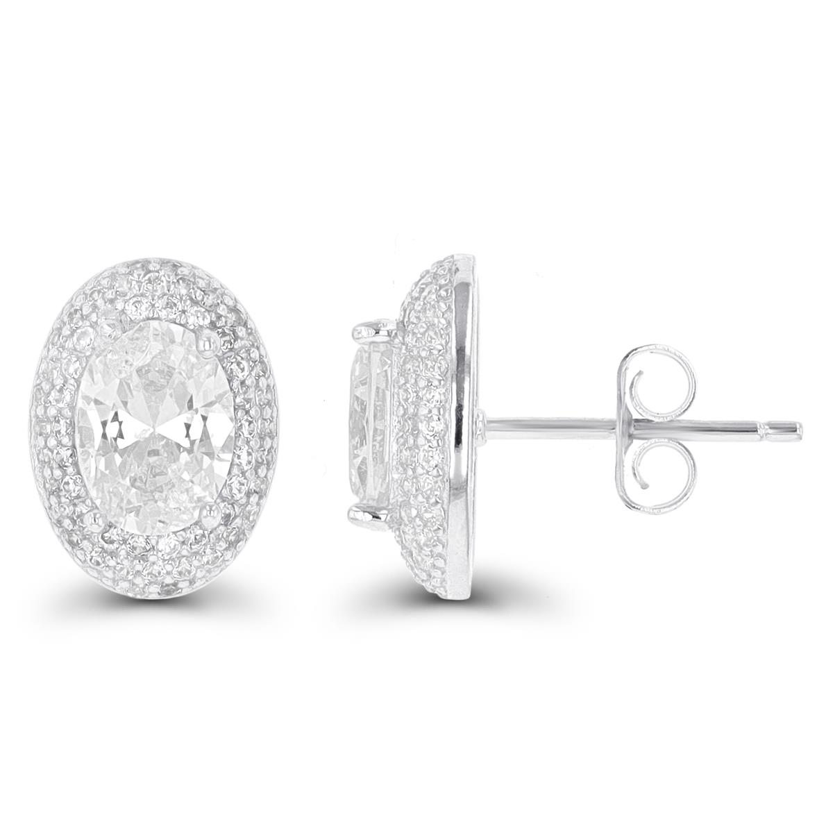 Sterling Silver Rhodium 8x6mm Oval Domed Stud Earring