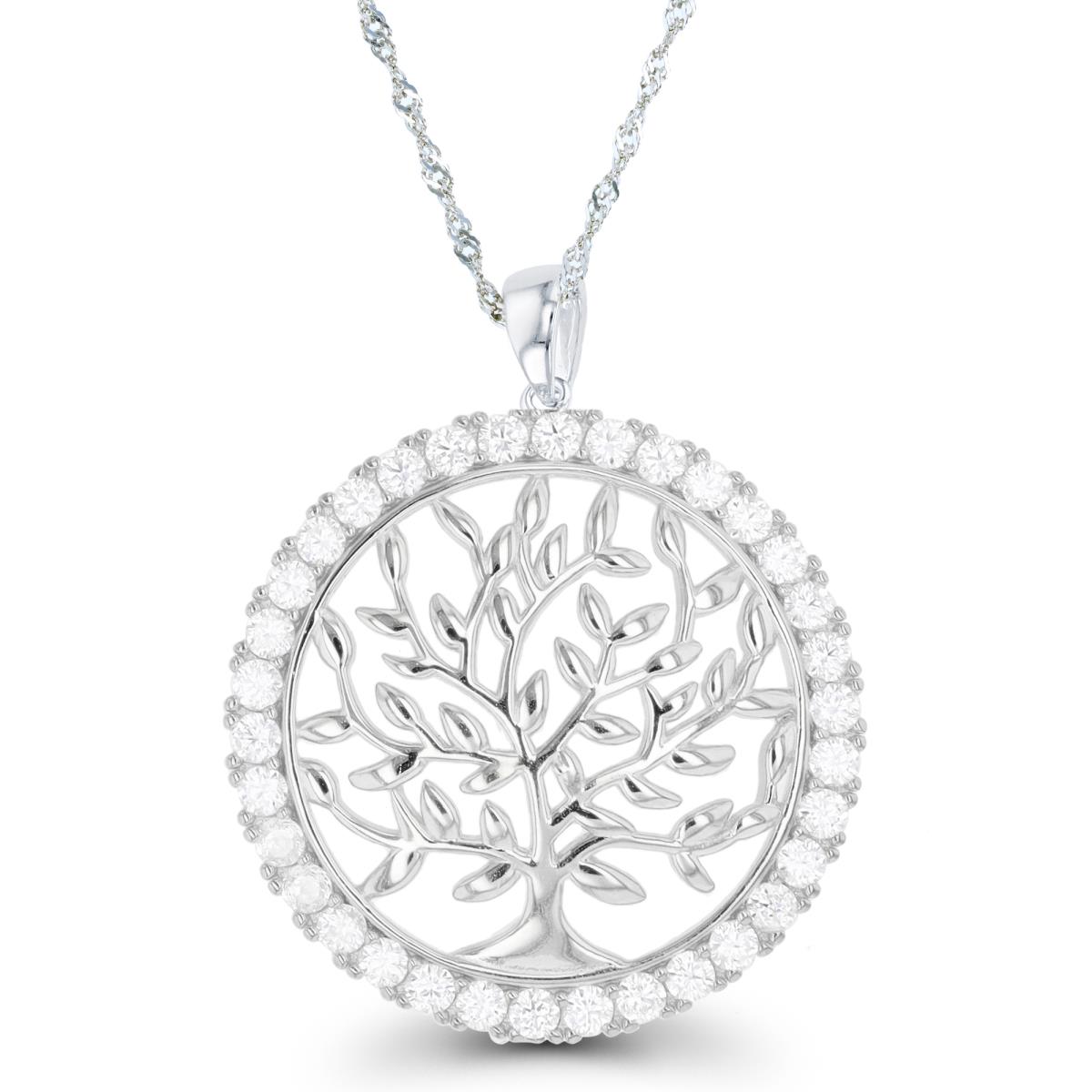 Sterling Silver Rhodium Tree Of Life 18"+2" Singapore Necklace