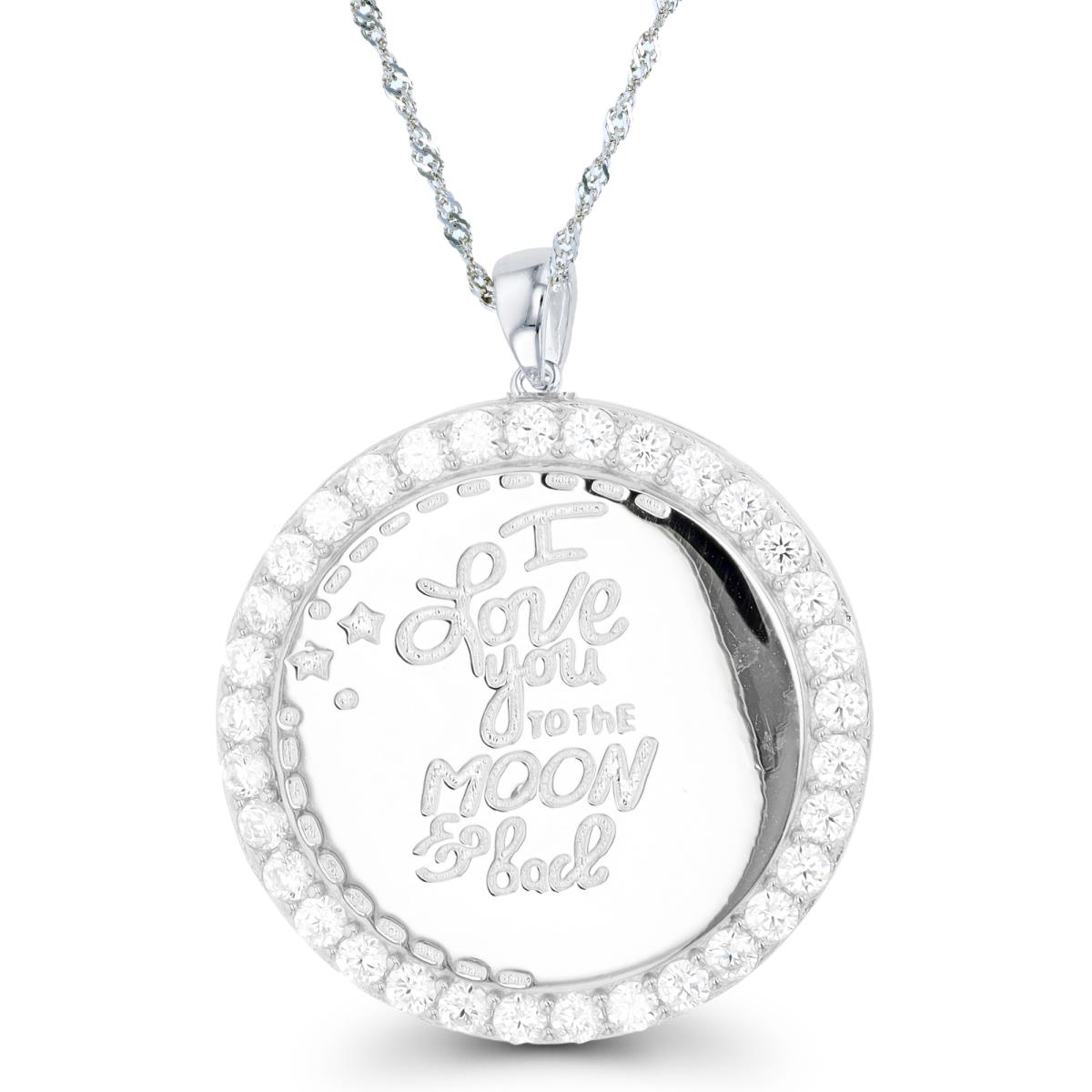 Sterling Silver Rhodium "I Love You To The Moon And Back" 18"+2" Singapore Necklace