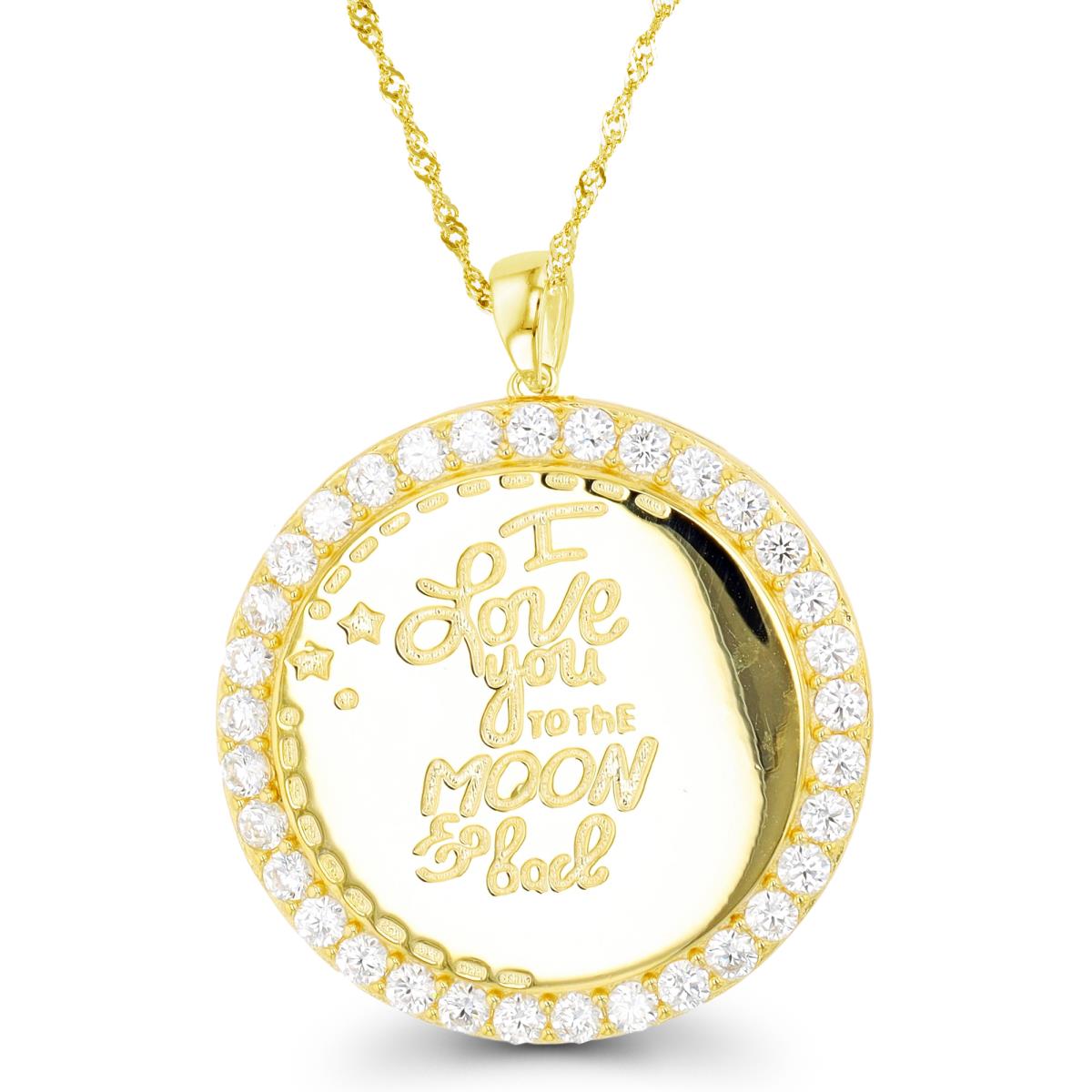 Sterling Silver Yellow "I Love You To The Moon And Back" 18"+2" Singapore Necklace