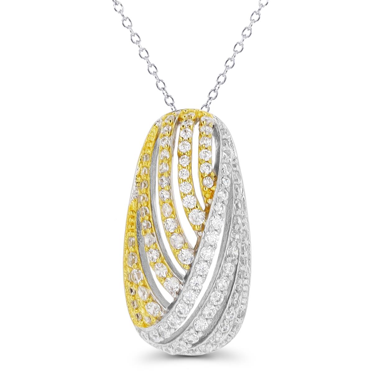 Sterling Silver Two-Tone Paved Overlapping Oval 17"+2" Necklace