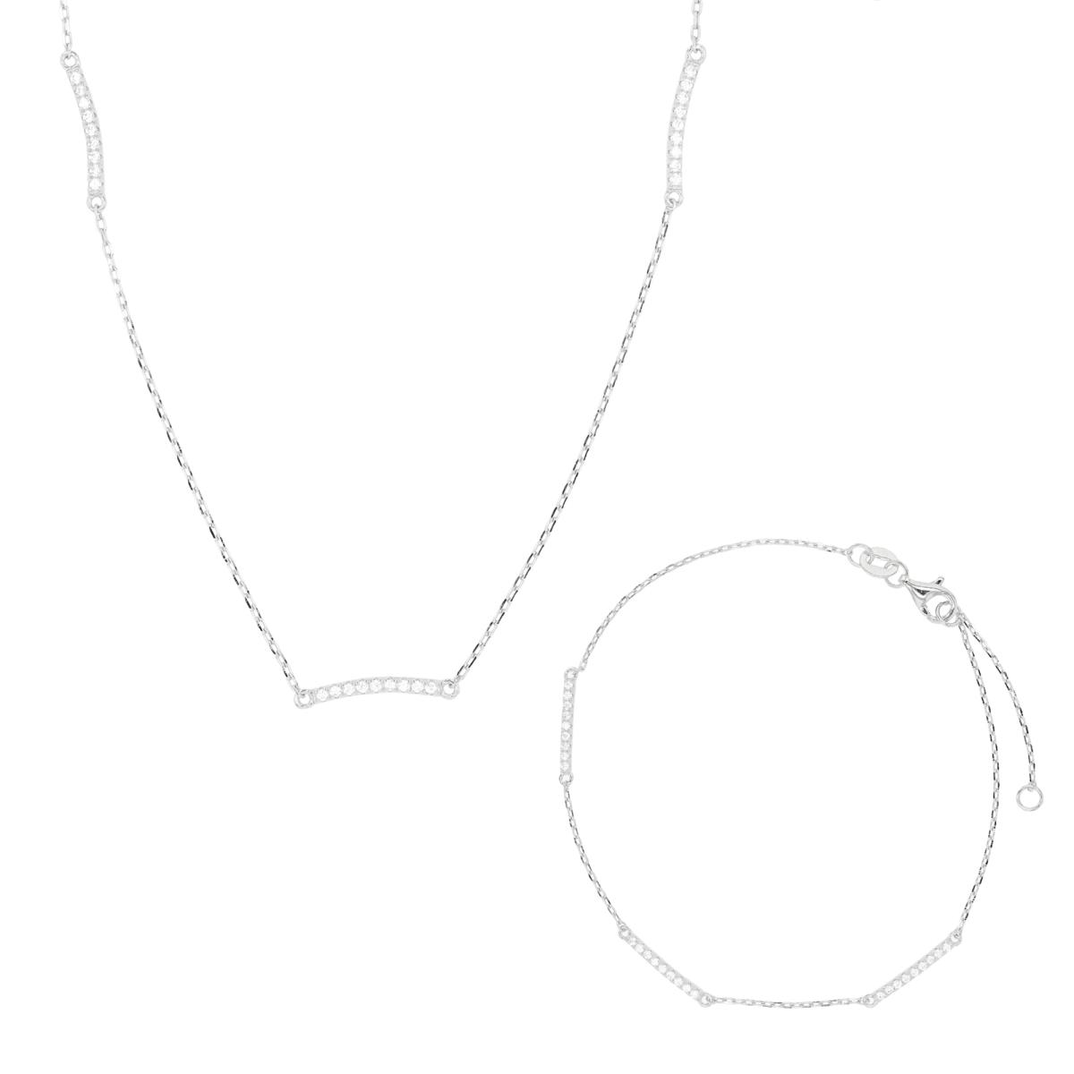 Sterling Silver Rhodium Bar Station Bracelet & Necklace Set