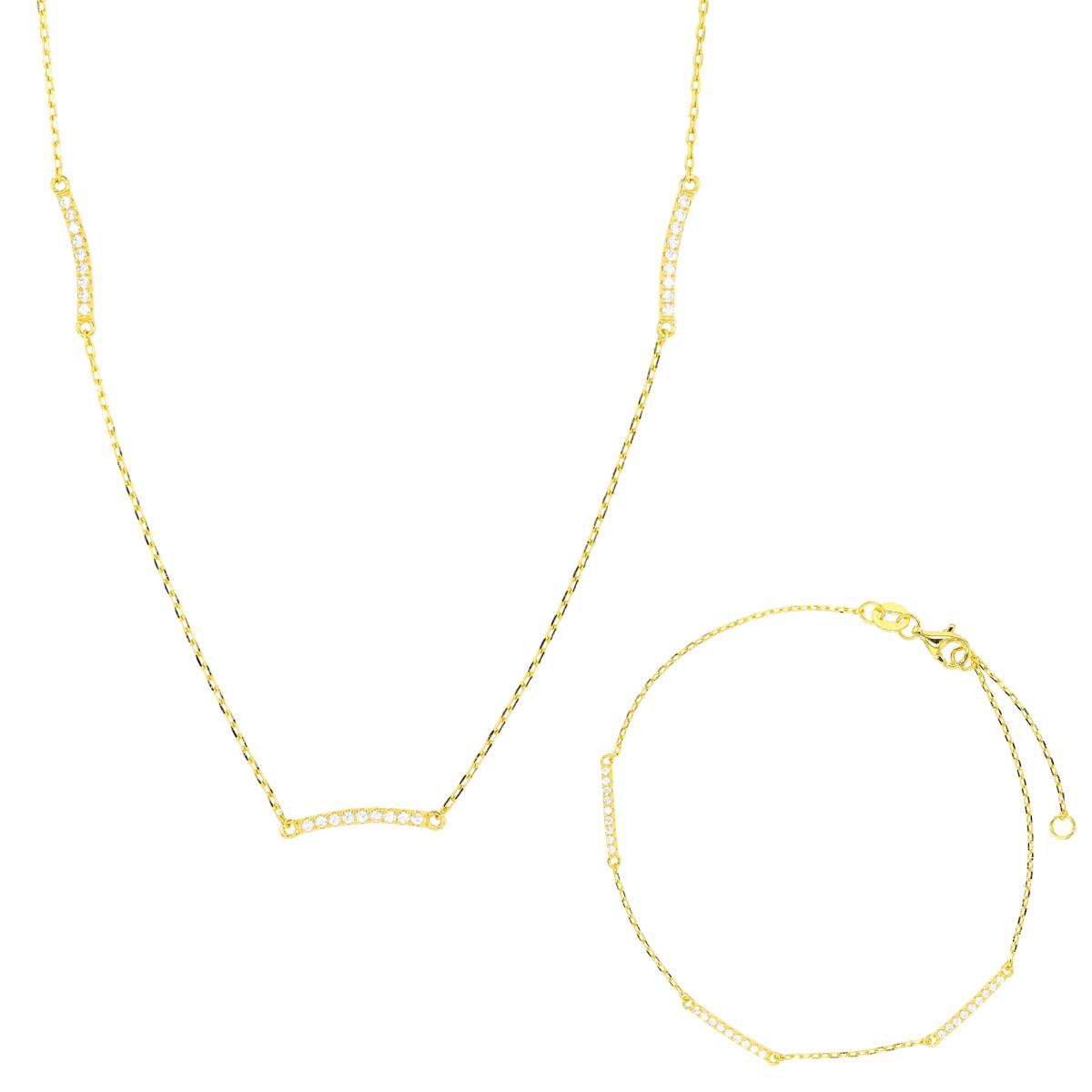 Sterling Silver Yellow 1-Micron Bar Station Bracelet & Necklace Set