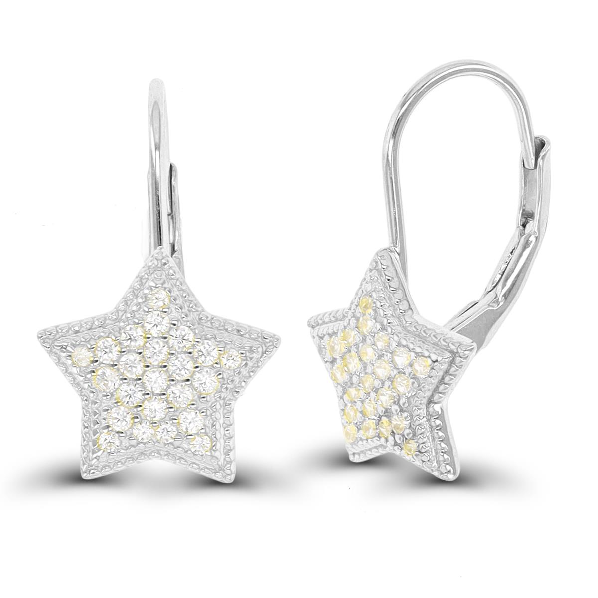 Sterling Silver Rhodium Star LeverBack Earring
