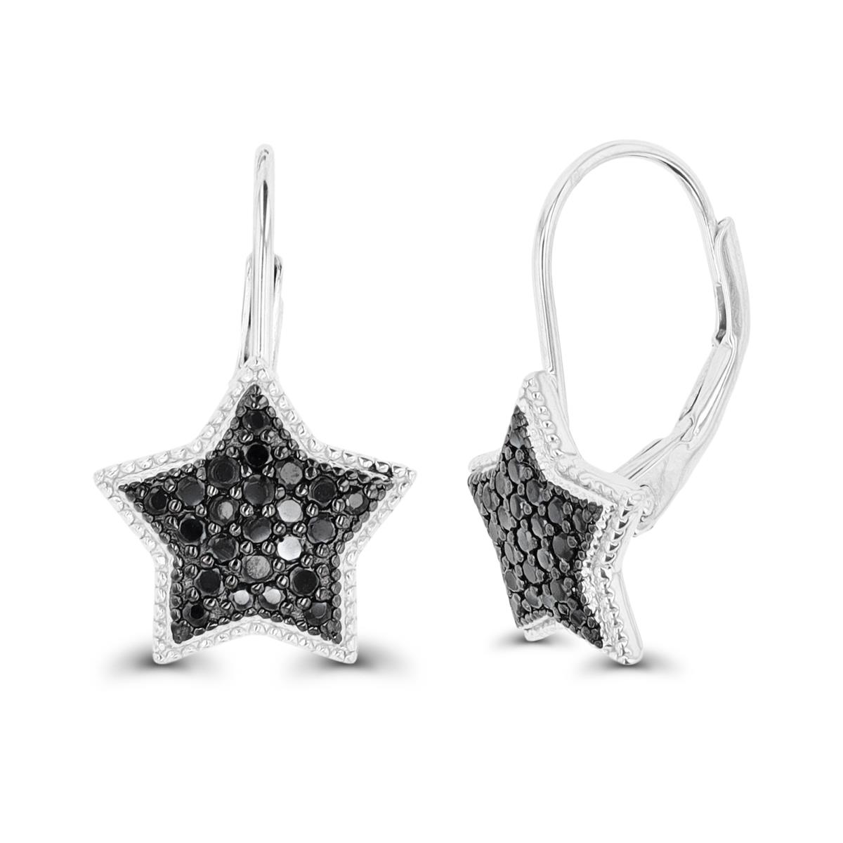 Sterling Silver Rhodium & Black Black Spinel Star LeverBack Earring