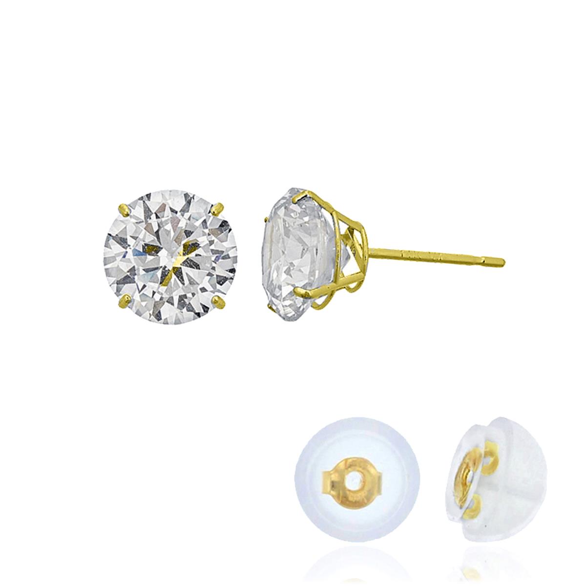 14K Yellow Gold 6mm Rd Created White Sapphire Cast Basket Solitaire Earring