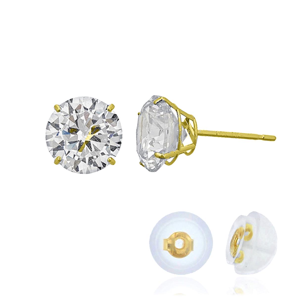 14K Yellow Gold 7mm Rd Created White Sapphire Basket Solitaire Earring with Silicone Back