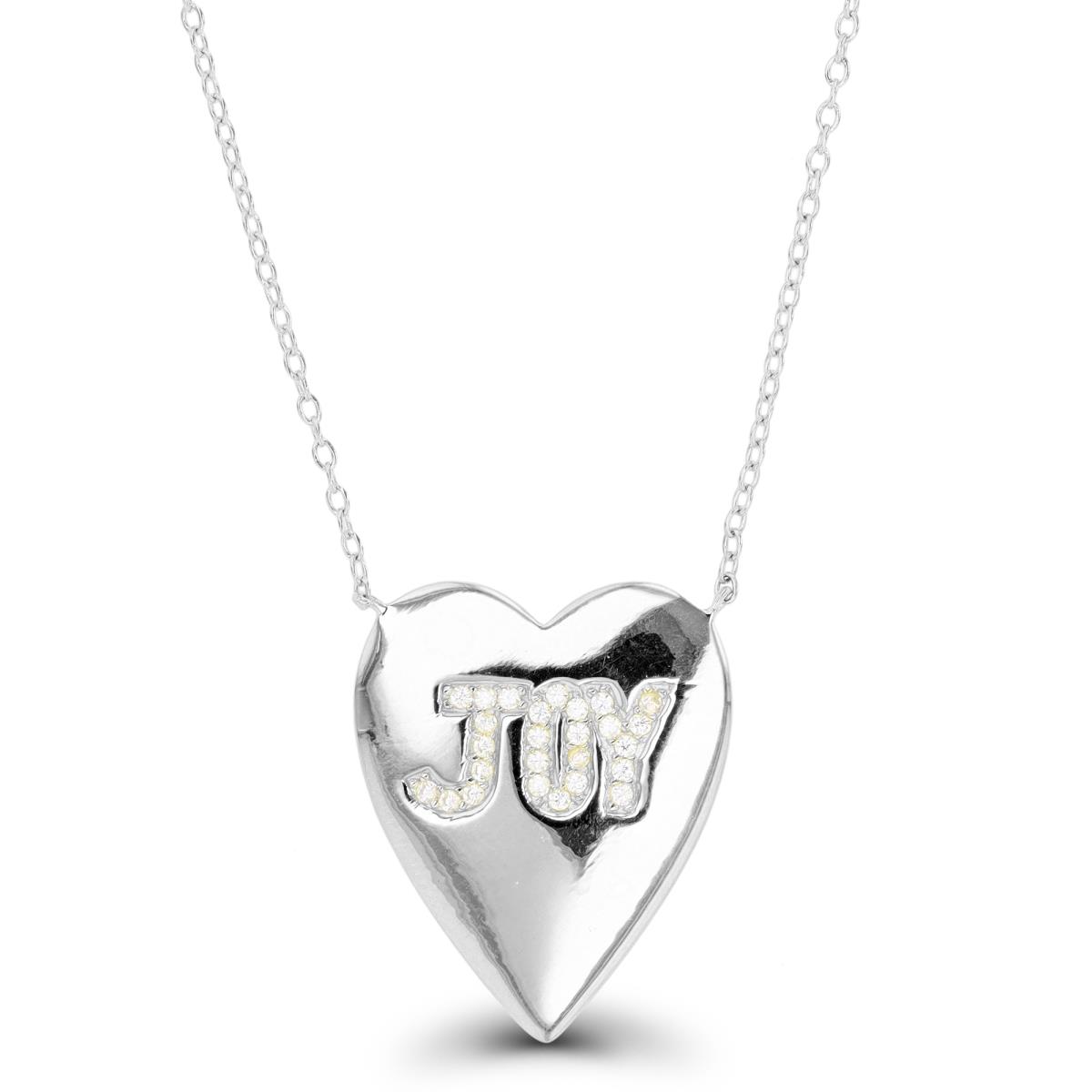 Sterling Silver Rhodium Paved "JOY" Heart 16"+2" Necklace